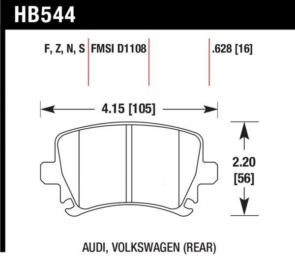 Hawk HB544S.628 06 Audi A6 Quattro Avant/06-09 A6 Quattro HT-10 Rear Brake Pads