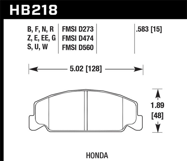 Hawk HB218D.583 1985 Honda Accord 1.8L Base Organic Brakes Front ER-1 Brake Pads