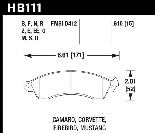 Hawk HB111D.610 1991 Chevrolet Camaro 3.1L Heritage Edition Performance Package Front ER-1 Brake Pads