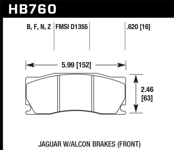 Hawk HB760G.620 08-12 Jaguar XKR w/Alcon Brakes DTC-60 Race Front Brake Pads