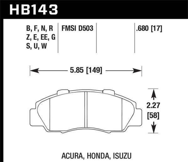 Hawk HB143G.680 97-99 Acura CL/97-01 Integra Type-R /  97-01 Honda CRV/Prelude DTC-60 Race Front Brake Pads