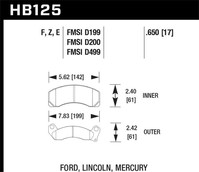 Hawk HB125E.650 84-93 Ford Mustang Blue 9012 Race Front Brake Pads