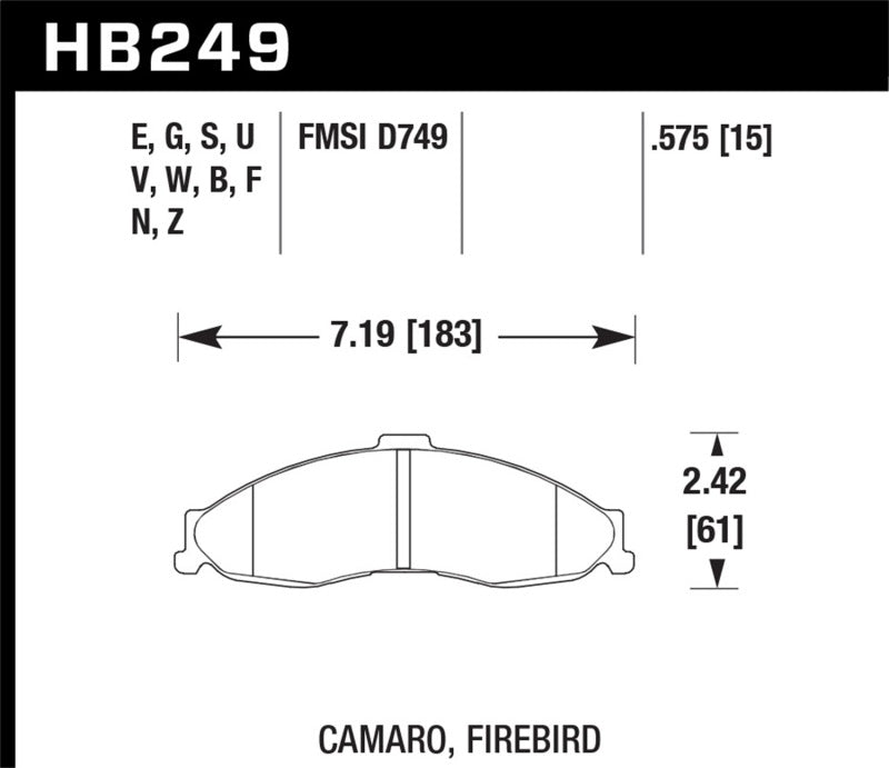 Hawk HB249W.575 98-02 Chevy Camaro / 98-02 Pontiac Firebird Race DTC-30 Front Brake Pads