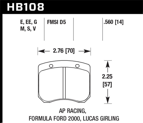 Hawk HB108G.560 AP Racing/FF 2000 14mm DTC-60 Rear Race Brake Pads