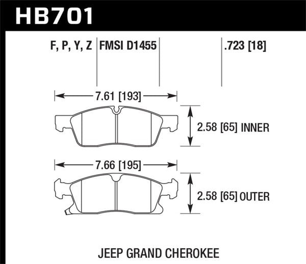 Hawk HB701B.723 11-12 Dodge Durango / 11-12 Jeep Grand Cherokee HPS 5.0 Front Street Brake Pads