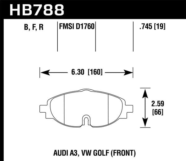 Hawk HB788B.745 15-17 VW Golf / Audi A3/A3 Quattro Front High Performance Brake Pads