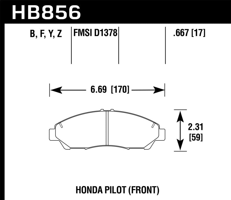 Hawk HB856B.667 09-15 Honda Pilot HPS 5.0 Front Brake Pads