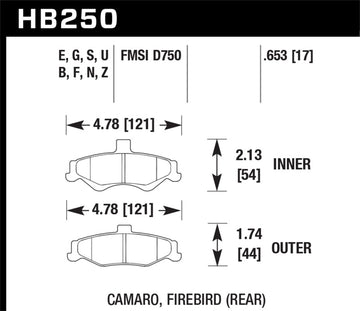 Hawk HB250B.653 1998-2002 Chevrolet Camaro SS 5.7 HPS 5.0 Rear Brake Pads
