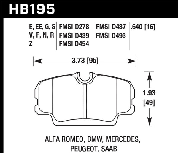 Hawk HB195D.640 86-87 BMW 325 2.7L Base Front ER-1 Brake Pads