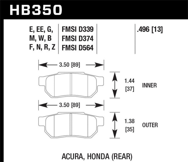 Hawk HB350D.496 Honda/Acura ER-1 Endurance Racing Rear Brake Pads