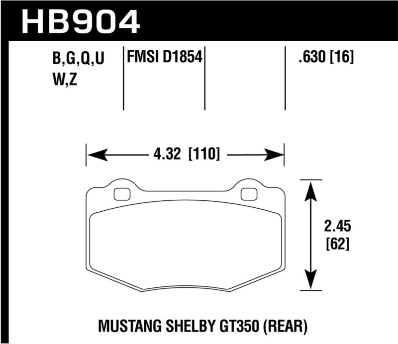 Hawk HB904B.630 15-17 Ford Mustang HPS 5.0 Rear Brake Pads