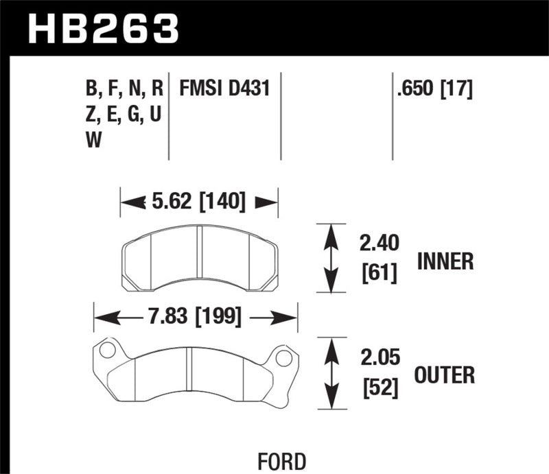 Hawk HB263W.650 87-93 Ford Mustang GT/LX DTC-30 Race Front Brake Pads