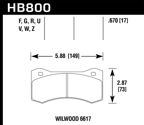 Hawk HB800G.670 Willwood 6617 DTC-60 Race Brake Pads