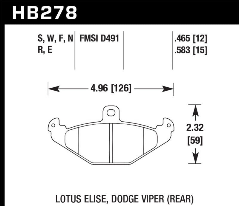 Hawk HB278W.465 92-00 Dodge Viper / 01-05/10-11 Lotus Elise / 10-11 Lotus Exige DTC-30 Race Rear Brake Pads