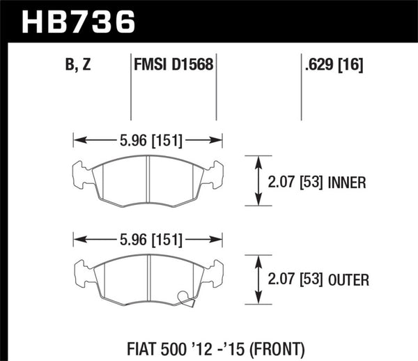 Hawk HB736D.629 14-16 Fiat 500 c Front ER-1 Brake Pads