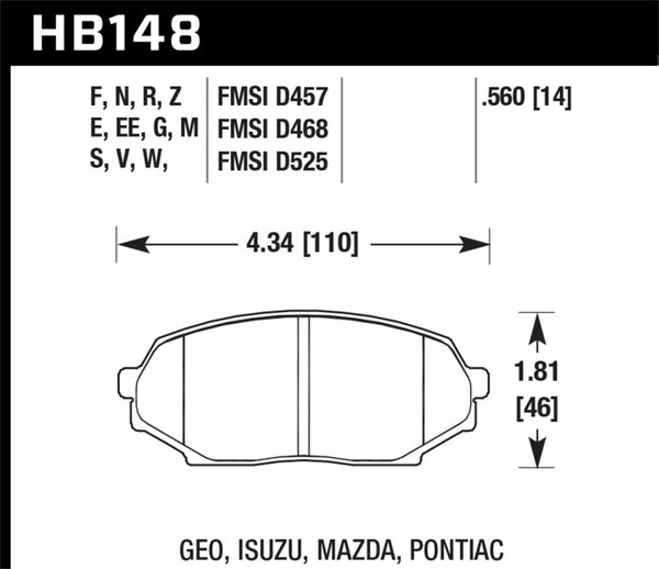 Hawk HB148N.560 89-93 Miata HP+ Street Front Brake Pads (D525)