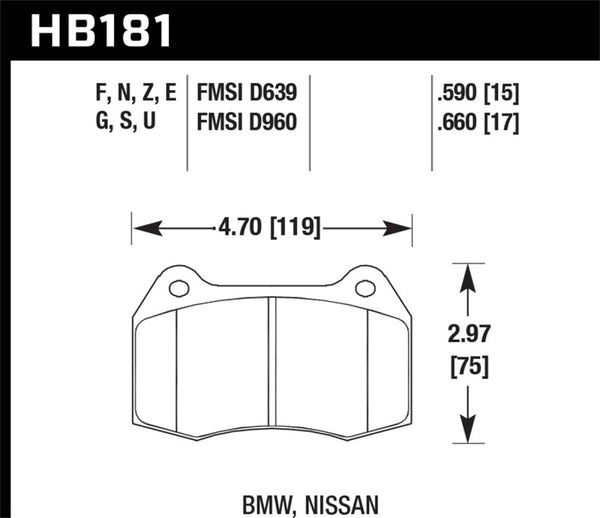 Hawk HB181U.590 94-97 BMW 840Ci/850Ci DTC-70 Race Front Brake Pads