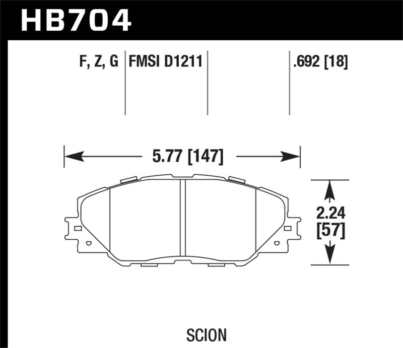 Hawk HB704B.692 06-16 Toyota RAV4 HPS 5.0 Front Brake Pads