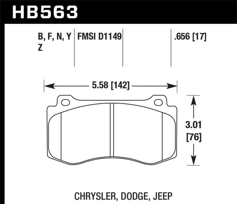 Hawk HB563B.656 2005-2014 Chrysler 300 C SRT8 6.1 HPS 5.0 Front Brake Pads