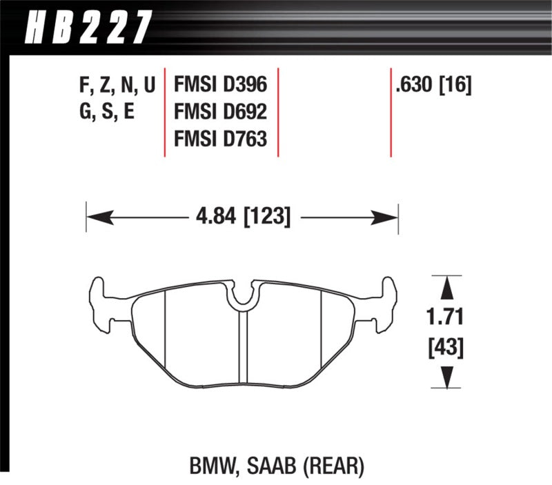 Hawk HB227D.630 92-95 BMW 318i 1.8L Base Sedan Rear ER-1 Brake Pads