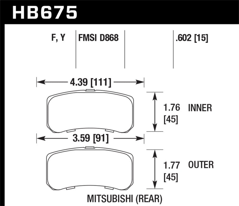 Hawk HB675F.602 09+ Mitsubishi Lancer Ralliart / 08+ Lancer GTS HPS Street Rear Brake Pads