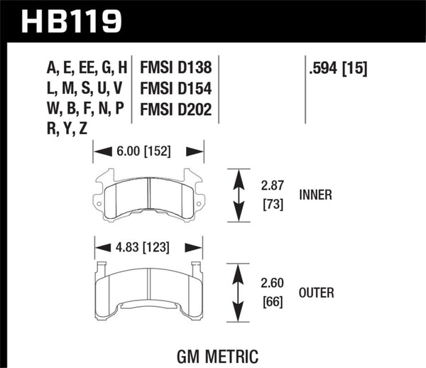 Hawk HB119M.594 Buick / Cadillac / Chevrolet / GMC / Oldsmobile / Pontiac D-154 Caliper Black Race Brake Pads