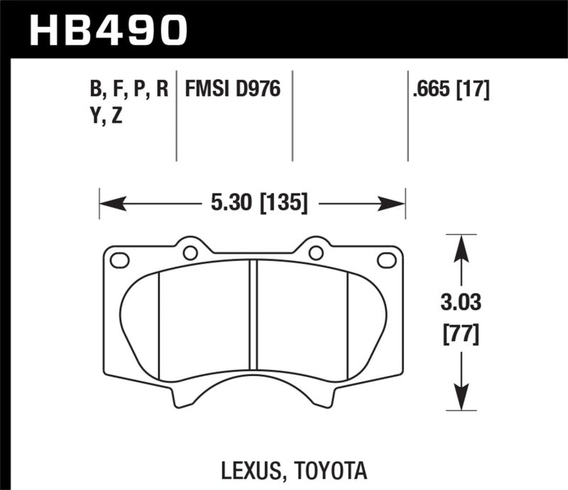 Hawk HB490B.665 2010-2014 Lexus GB460 HPS 5.0 Front Brake Pads