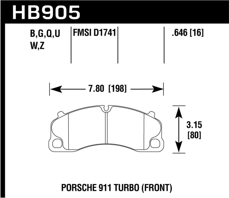 Hawk HB905U.646 14-18 Porsche 911 DTC-70 Front Race Brake Pads