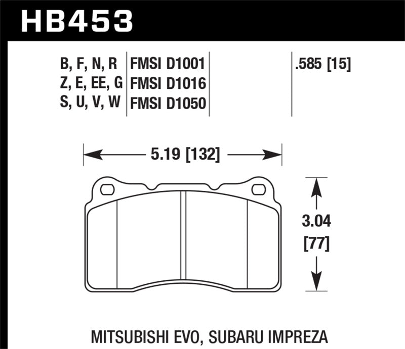 Hawk HB453F.585 03-06 Evo / 09-10 Evo X / 04-09 STi / 09-10 Genesis Coupe (Track Only) / 2010 Camaro SS / 08-09