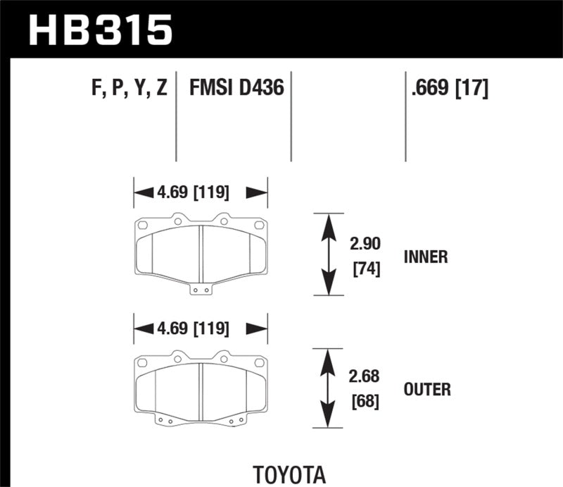 Hawk HB315B.669 95-98 Toyota Tacoma HPS 5.0 Front Brake Pads