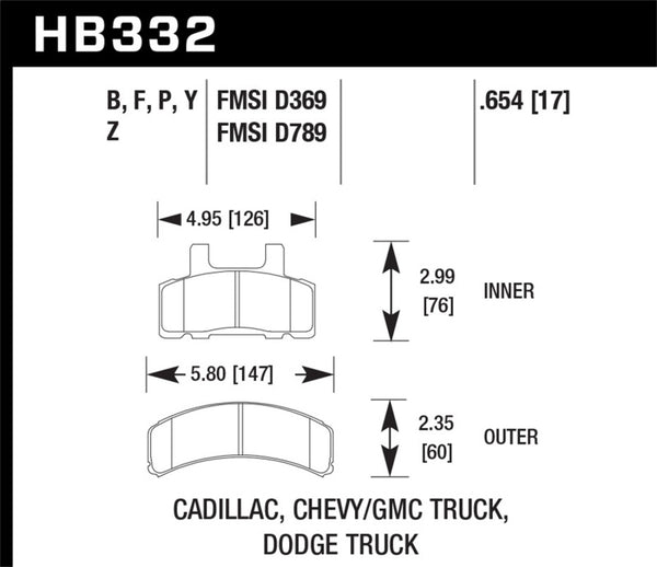 Hawk HB332B.654 1999-2000 Cadillac Escalade HPS 5.0 Front Brake Pads