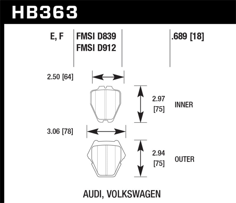 Hawk HB363E.689 00-04 Audi A6 Quattro/00-03 A8 Quattro / 03-05 VW Passat Blue 9012 Front Race Brake Pads