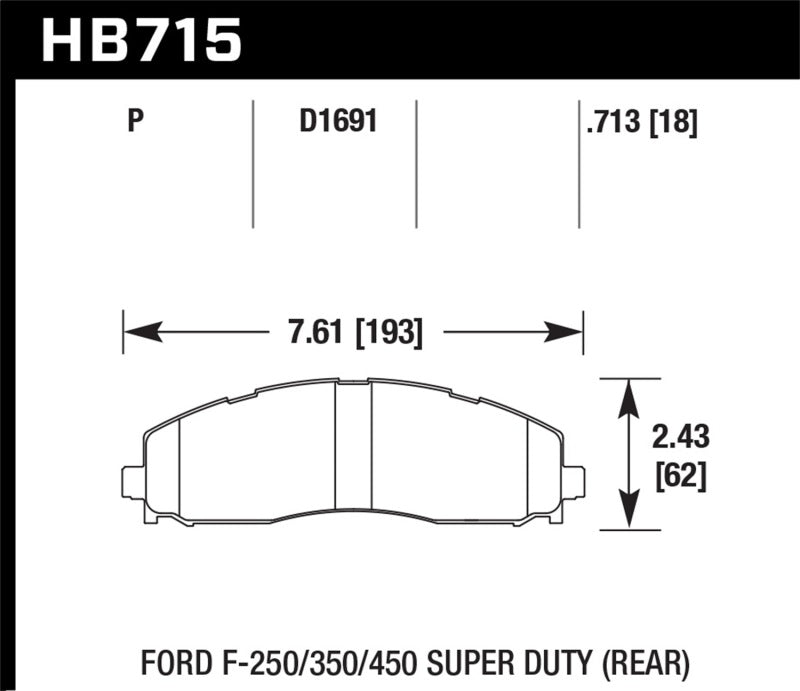 Hawk HB715P.713 2015 Ford F-250/350/450 Super Duty Rear Brake Pads