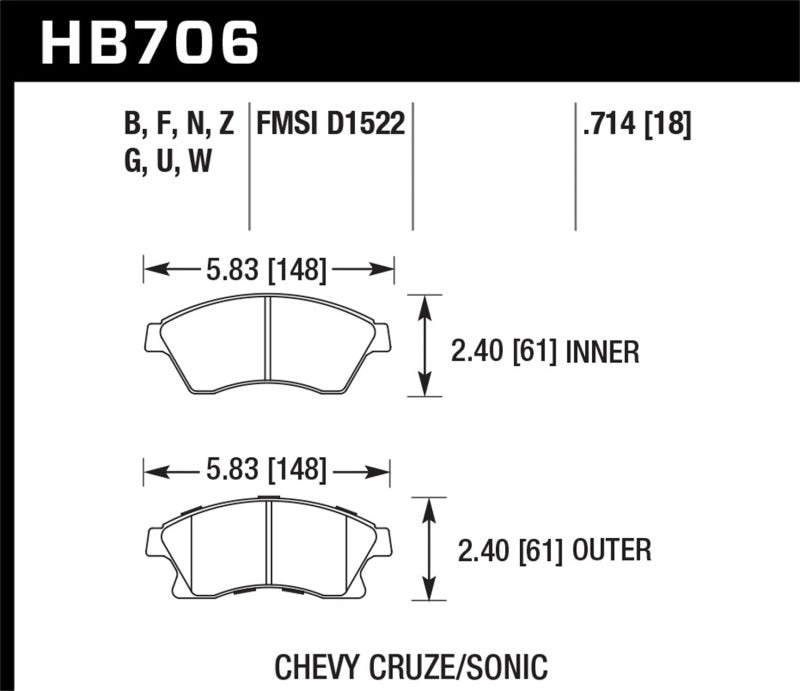 Hawk HB706B.714 2011-2014 Chevrolet Cruze Eco HPS 5.0 Front Brake Pads