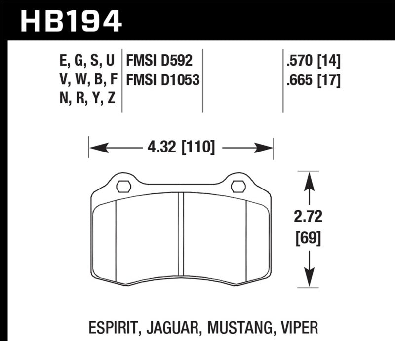 Hawk HB194V.570 2010 Camaro SS HT-14 Race Rear Brake Pads