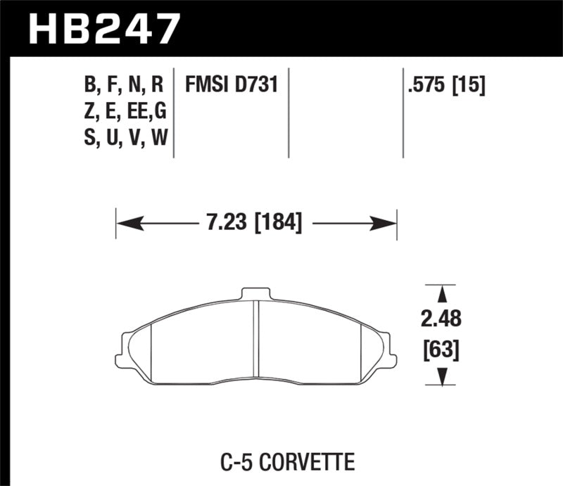 Hawk HB247E.575 97-12 Corvette/01-04 Z06/05-09 Z51/05-06 Pontiac GTO Blue 9012 Race Front Brake Pads