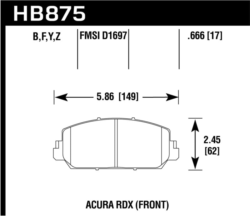 Hawk HB875G.666 2013 - 2018 Acura RDX DTC-60 Race Front Brake Pads