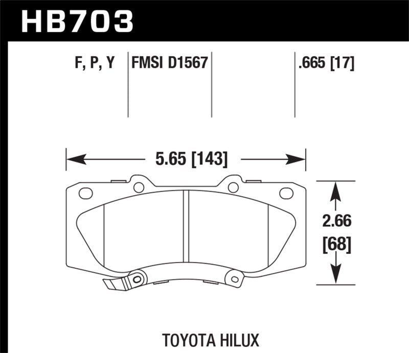 Hawk HB703P.665 05-13 Toyota Hilux Super Duty Street Brake Pads