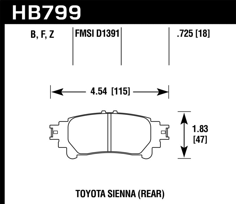 Hawk HB799B.597 14-16 Toyota Highlander HPS 5.0 Rear Brake Pads