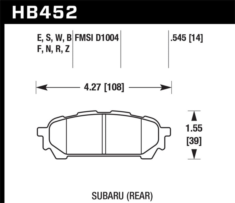 Hawk HB452E.545 05-06 Saab 9-2X / 06-07 Subaru Impreza 2.5i / 04-05 Impreza WRX Blue 9012 Race Rear Brake Pads