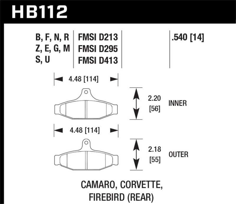 Hawk HB112D.540 88-89 Chevrolet Camaro 2.8L Rear ER-1 Brake Pads