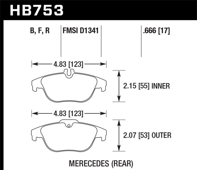 Hawk HB753B.666 12-15 Mercedes-Benz C250 / 08-15 Mercedes-Benz C300/C350 HPS 5.0 Rear Brake Pads