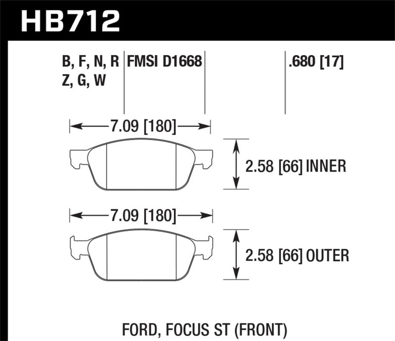 Hawk HB712B.680 13 Ford Focus Street 5.0 Front Brake Pads