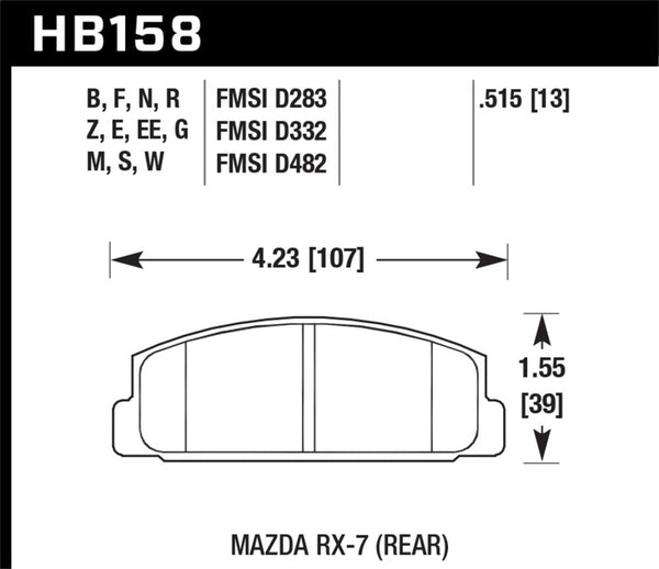 Hawk HB158D.515 03-05 Mazda 6 2.3L i OE Incl.Clips Shims Springs Rear ER-1 Brake Pads