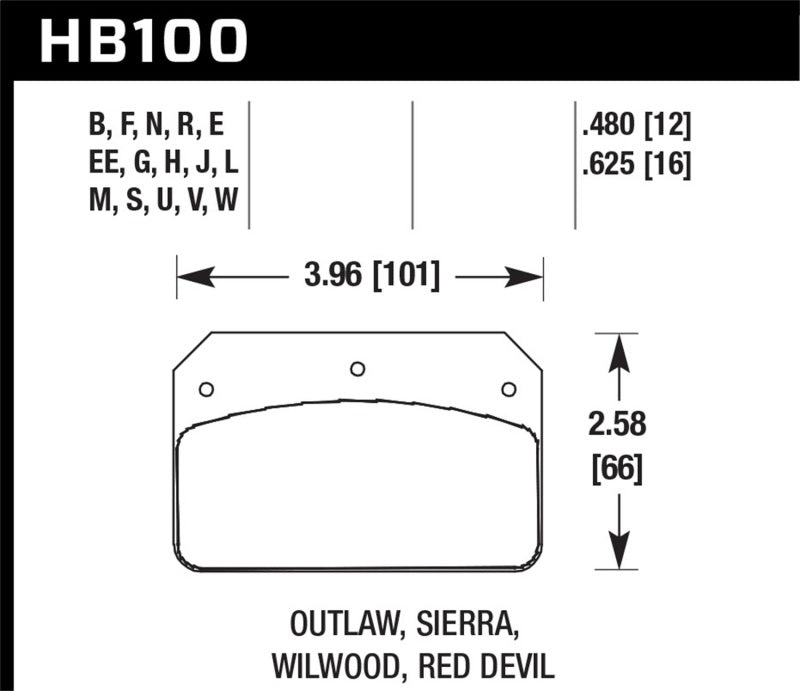 Hawk HB100M.480 Wilwood DL / Sierra / Outlaw Dynalite Calipers Black Brake Pads