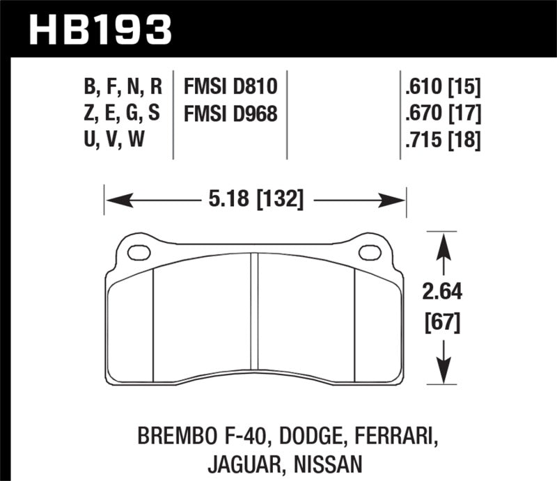 Hawk HB193E.670 09-11 Nissan GT-R Blue 9012 Race Rear Brake Pads