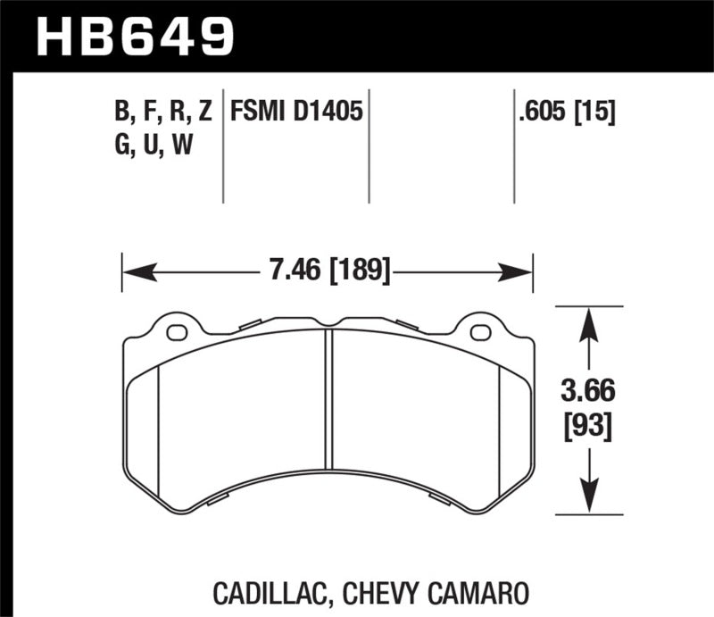 Hawk HB649W.605 08-12 Cadillac CTS-V / 12 Jeep Grand Cherokee (WK2) SRT8 DTC-30 Front Race Brake Pads