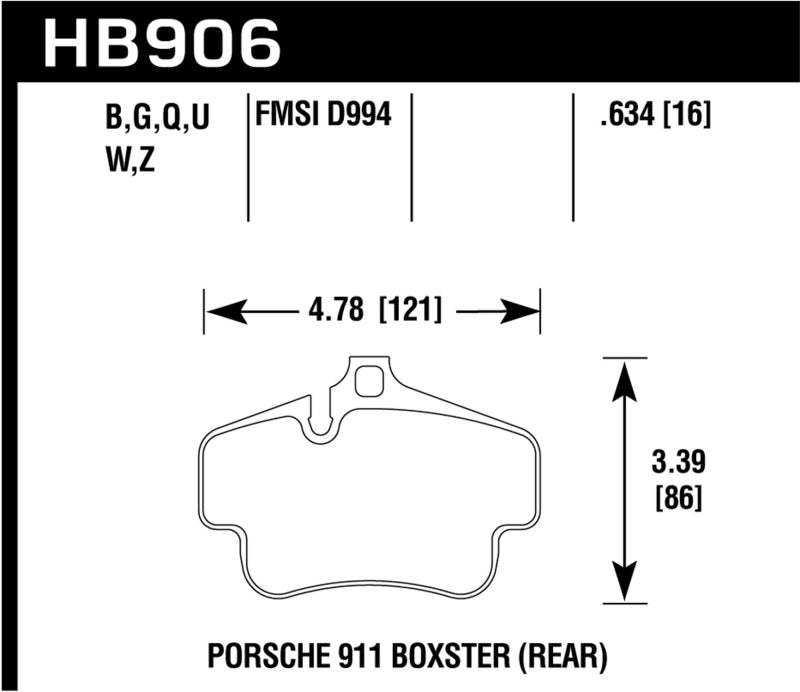 Plaquettes de frein arrière Hawk 02-10 Porsche 911 HPS 5.0